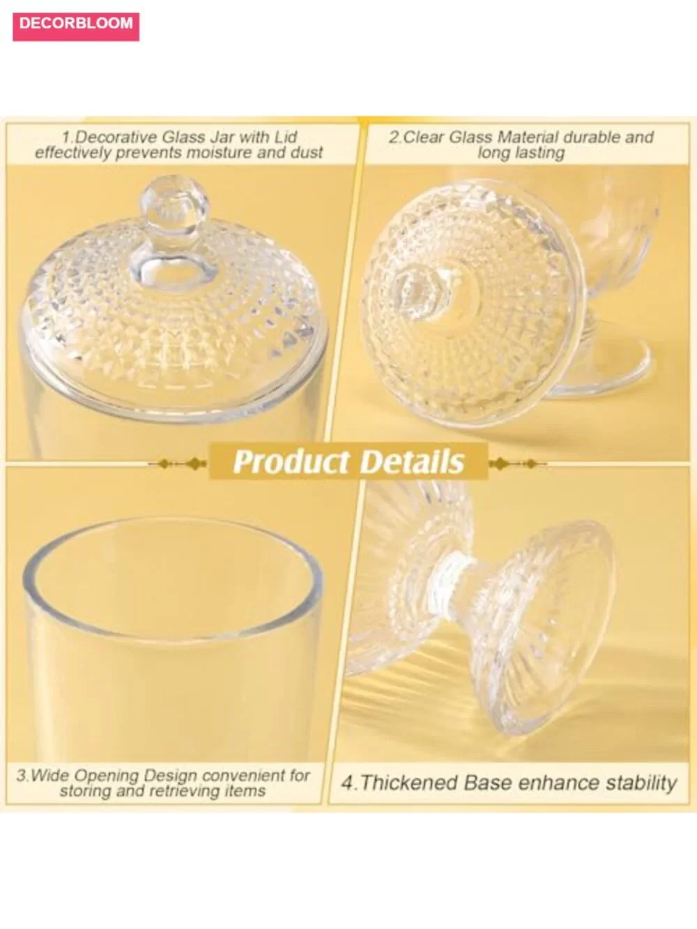 3 Glass Apothecary Jars with Lids - Candy Buffet Storage Canisters Home Decor